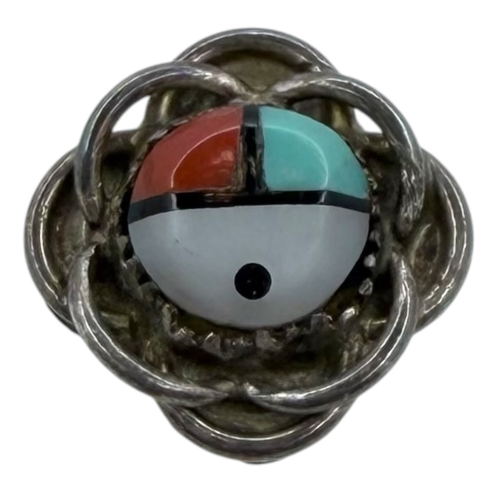 Zuni Sunface Pin Sterling Silver 925 Multi-Color Inlay Flower Lapel Tie Tack
